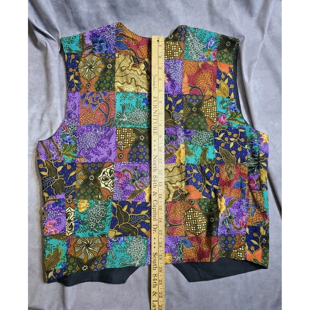 Vtg Effeci Patchwork Vest M 100% Cotton Floral Boho Art to Wear Size L Handmade? - Picture 11 of 14